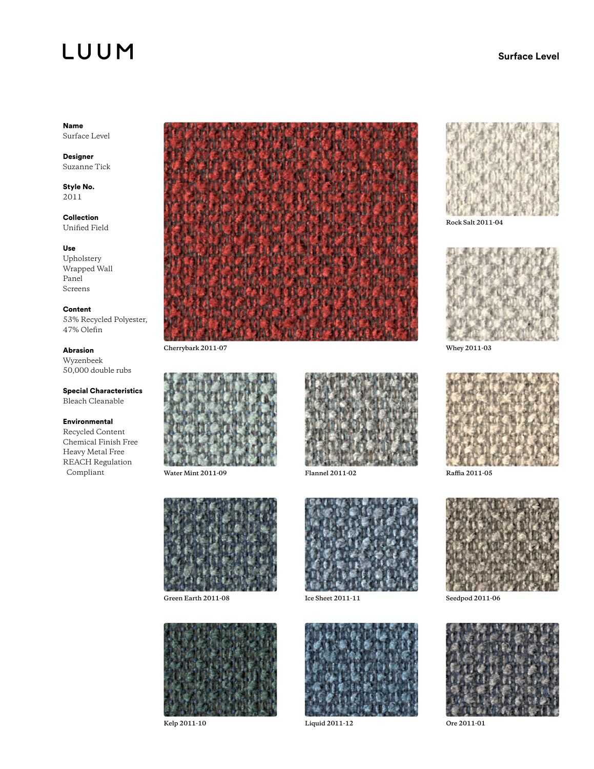 Surface Level - Cherrybark - 2011 - 07 - Half Yard Sample Card