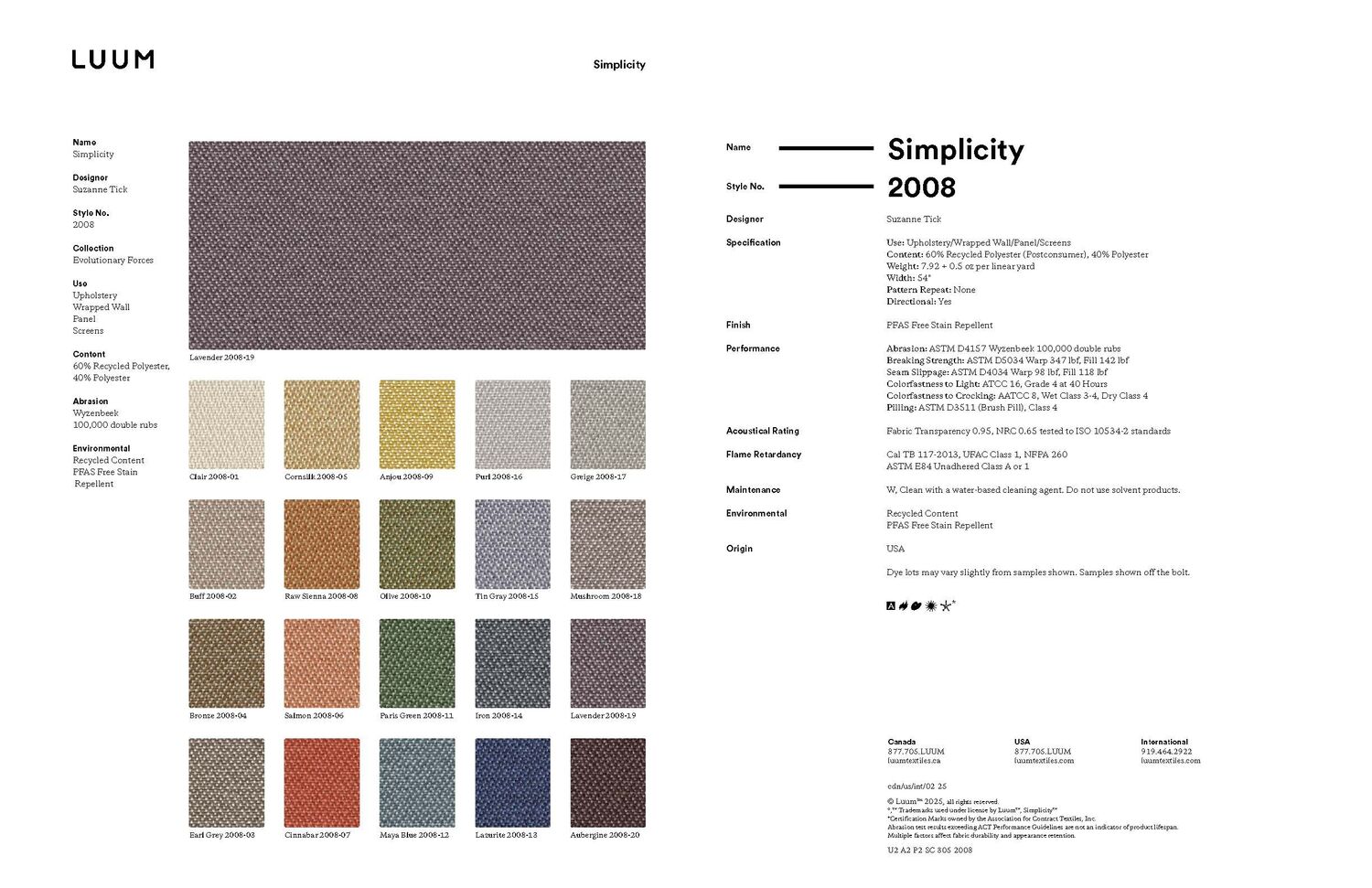 Simplicity - Aubergine - 2008 - 20 - Half Yard Sample Card